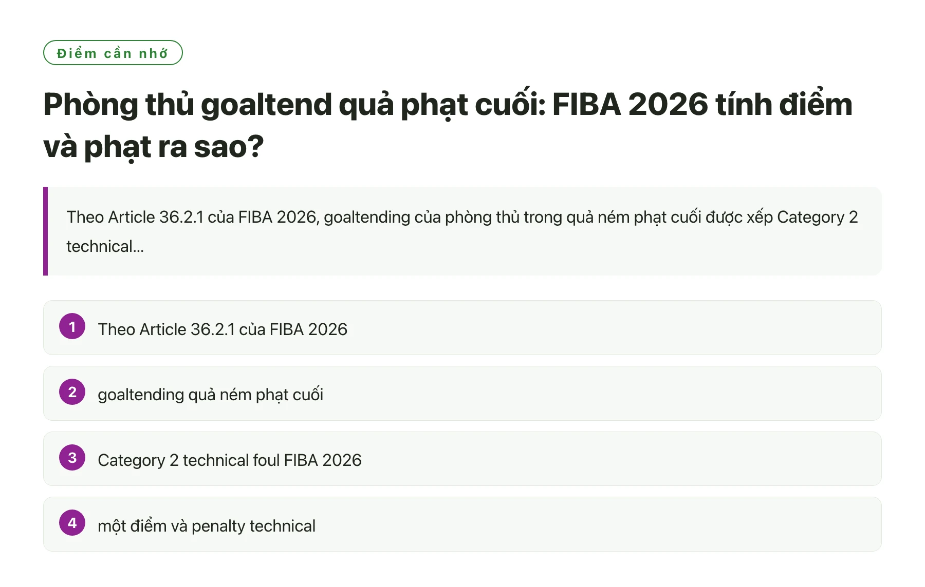 Phòng thủ goaltend quả phạt cuối: FIBA 2026 tính điểm và phạt ra sao?——全文要点速览